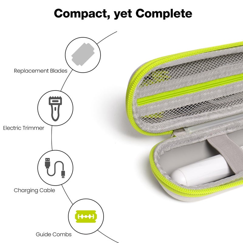 Nincha Compact Travel Trimmer Case for Hybrid Electric Trimmer and Shaver, Face + Body Groomer QP2724/90, QP2834/70, QP1924/70, QP6531/70, QP4631/90, Hard Carrying Case, White&Limegreen - Image 3